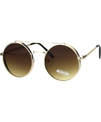 Round Circle Frame Sunglasses Womens Retro Fashion Shades UV 400 Gold (Brown Gradient) $9.25 Round