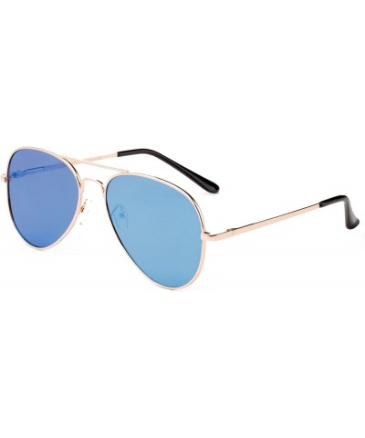 Aviator Style Sunglasses with Flat Mirrored Lenses 100% UV Protection for Women and Men Gold/Light Blue Light Blue $7.79 Aviator