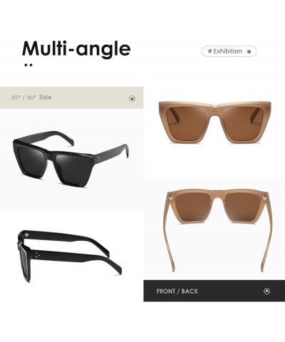 Sunglasses Womens Men Polarized Trendy Retro Sun Glasses Oversize Square Frame K1546 Black+brown Multicoloured $12.74 Square
