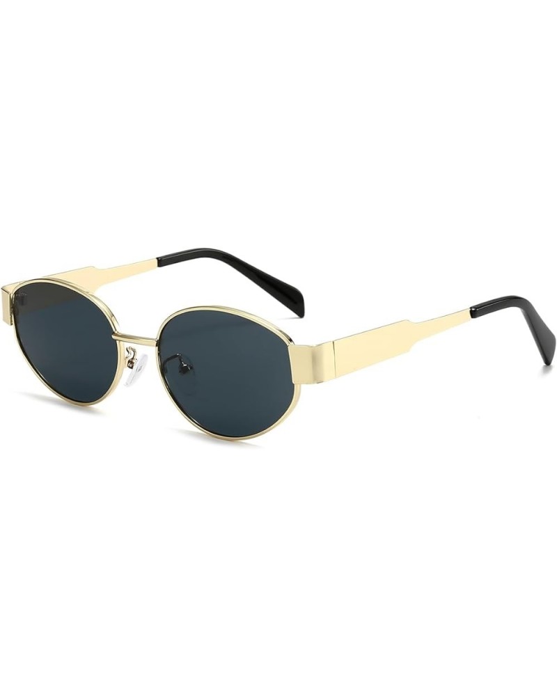 Retro Oval Sunglasses for Women Trendy Vintage Oval Sun Glasses Classic Shades Metal Frame Sunnies 01 Gold/Grey $27.69 Goggle
