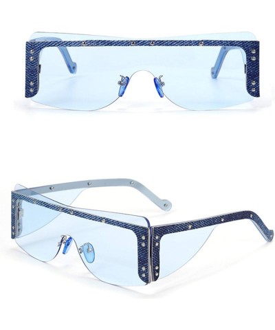 Oversized Sunglasses Women Men Fahion Siamese Lenses Metal rivet trend unique eyewear Blue Lens $11.85 Wayfarer
