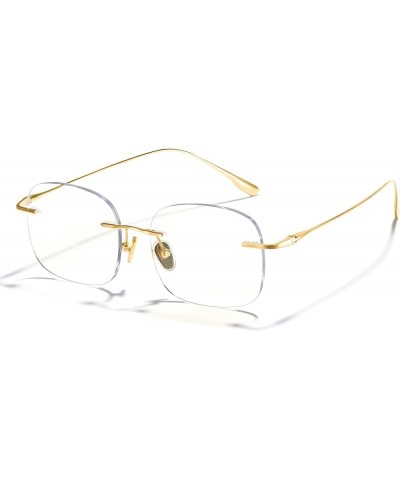 100% Really Buffalo Horn Glasses Pure Titanium for Men Rimless Square Glasses 8135 Space Silver 22-titanium Frame Gold $77.90...