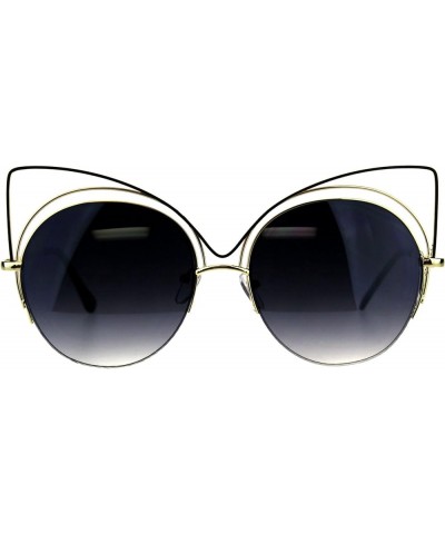 Womens Round Cateye Sunglasses Oversized Wire Half Rim Frame UV 400 Gold (Smoke) $9.15 Wayfarer