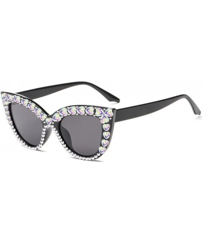 Cat Eye Heart Rhinestone Sunglasses for Women Big Large Wide Fashion Shades UV Protection Black $10.93 Cat Eye