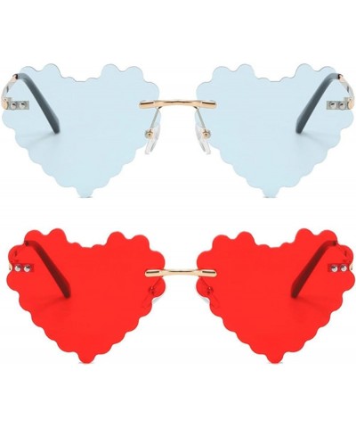 Men/Women Rimless heart shaped Colorful Party Glasses Unique trendy Streetwear eyewear 2pcs-red&blue $12.20 Rimless