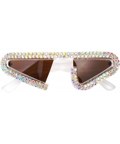 Women Cat Eye Sunglasses Fashion Shiny Bling Diamond Sunglasses Polygonal Rhinestone Sunglasses UV Protection Clear&brown $9....