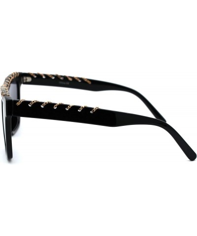 Womens Thin Metal Chain Weave Trim Plastic Horn Rim Sunglasses Black Solid Black $9.85 Rectangular