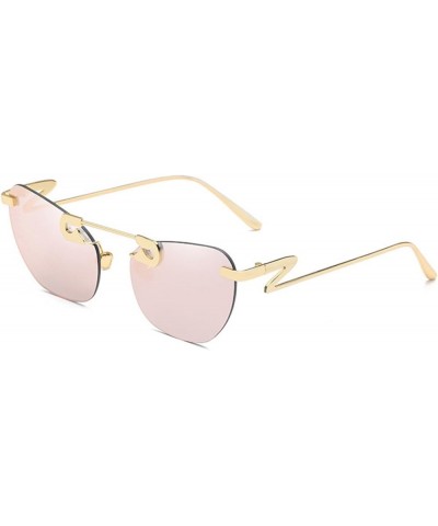 Male Female Fashion Metal Sunglasses Retro Frameless Z-shaped leg Pink $8.70 Oval