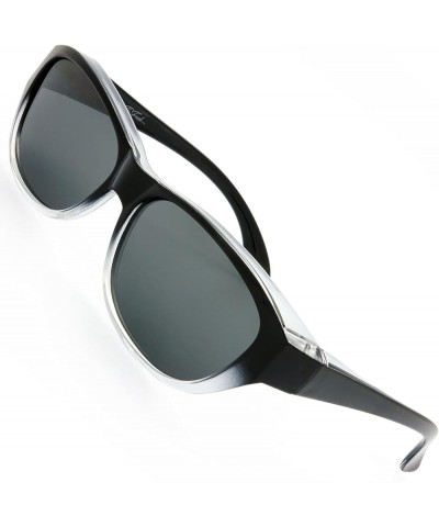 HD Polarized Wrap Around Shield Sunglasses for Wide Prescription Glasses Gift Box 7-shiny Black/Crystal Grey $10.56 Cat Eye