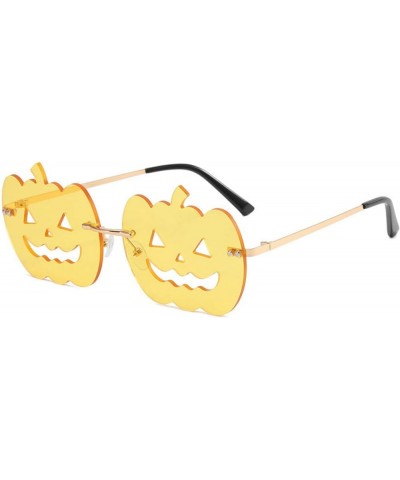 Fashion Pumpkin Shaped Sunglasses for Women cute Funny Rimless Halloween rave glasses Party Festival Eyewear Yellow $10.03 Ri...