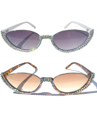 Rhinestones Sunglasses Women Fashion Sparkling Cat Eye Diamond Sun Glasses Lady bing Crystal Party Eyewear 2pcs-leopard&white...
