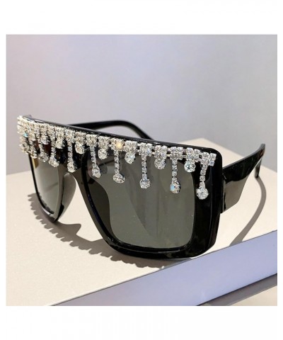 Luxury Oversized Tassel Sunglasses Women Fashion Vintage Square Rhinestone Sun Glasses Bling Diamond Wrap Around Eyeglasses B...