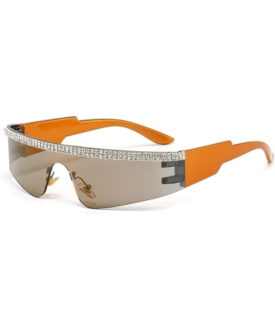 Y2K Diamond Wrap Around Sunglasses - Rimless Futuristic Shield Frameless Rhinestone bling Sun Glasses for Women Men Orange Br...