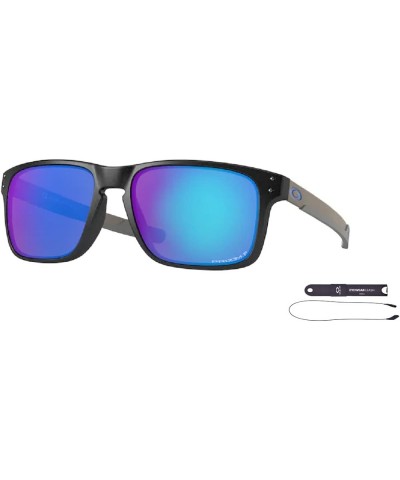 Holbrook Mix OO9384 Rectangle Sunglasses for Men + BUNDLE Leash +Designer iWear Care Kit 30 Steel / Prizm Sapphire Irid Polar...