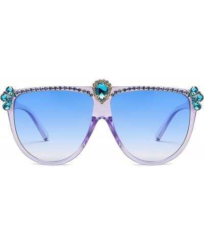 Oversized Diamond Sunglasses Women Rhinestone Flat Top Sunglasses Vintage Men Bling Party sunglasses Eyewear Blue $9.79 Overs...