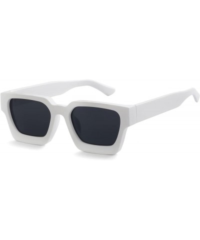 Rectangle Sunglasses for Small Face Women Men Retro Square Thick Frame Sun Glasses Shades A5 White Frame/Grey Lens $10.25 Square