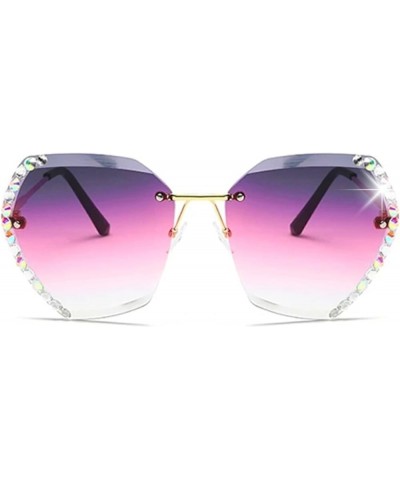 Gradient Lens Sunglasses for Women, Rimless Diamond Sunglasses Trendy Bling Glitter Rhinestones Crystal Sparkling Dark Purple...
