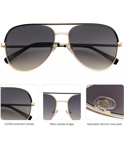 Classic Aviator Sunglasses for Women Men Trendy Oversized Metal Frame UV400 Lenses SJ1220 Gold Frame/Black Bar/Grey Gradient ...