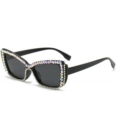 Fashion Colorful Rhinestones Cat Eye Sunglasses Women Men Bling Crystal Polygon Sunglasses Female Black Grey $11.01 Designer