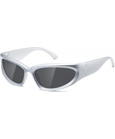 Y2K Wrap Around Polarized Sunglasses Womens men Swift Oval Fashion Sport Shades Sun Glasses K1273 Silver Frame Grey Lens $7.6...