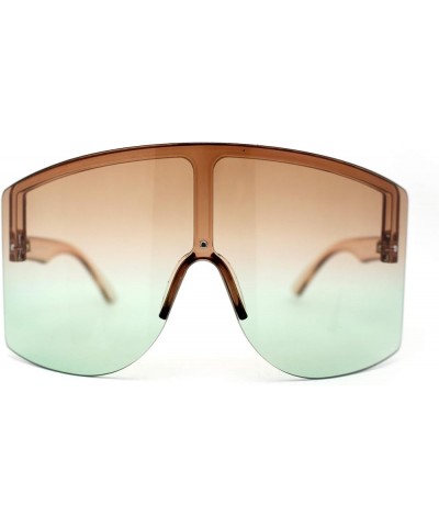 Mono Lens Rimless Oversized Shield Plastic Half Rim Sunglasses Peach Brown Green $9.51 Rimless
