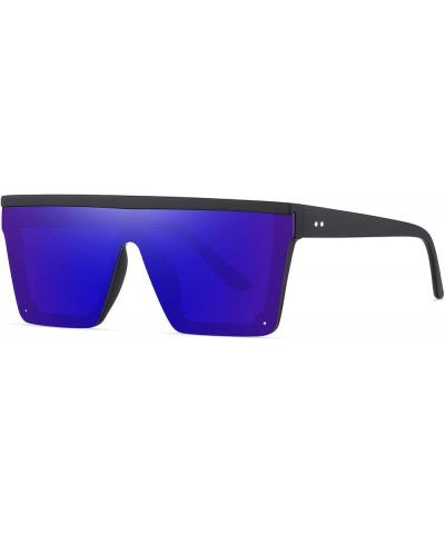 Square Sunglasses Womens Trendy - Oversized Flat Top Sun Glasses Shades UV Protection A22-matte Black/Deep Blue $6.11 Oversized