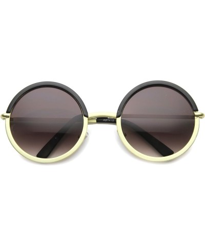 Oversize Two-Toned Frame Slim Metal Temple Gradient Lens Round Sunglasses 54mm Black-gold / Lavender $8.66 Oversized