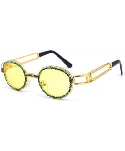 mincl/Oval Metal Frame Diamond UV400 punk style Sunglasses Yellow $10.36 Oval