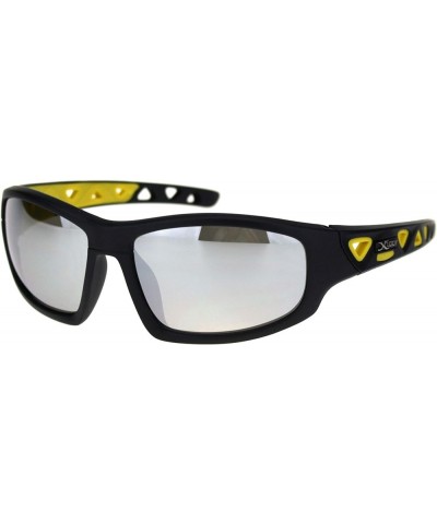 Xloop Sunglasses Mens Sports Shades Oval Rectangular Wrap Around UV 400 Matte Black Yellow silver mirror $8.93 Sport