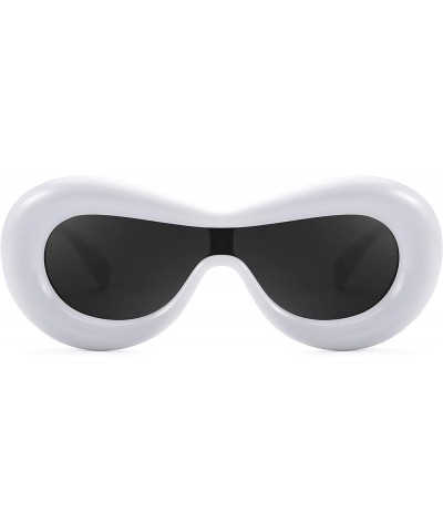 Inflated Oval Sunglasses for Women Men Fashion Oversized Thick Frame Y2K Glasses Funny Aesthetic Shades B9088 White $11.19 Oval