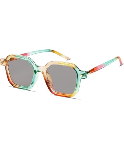 Vintage Square Sunglasses Women Men Retro Classic Designer Sunglasses Fashion Big Frame Glasses Rainbow Frame & Light Gray Le...