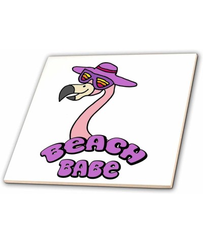 Cute Funny Flamingo in Sunglasses Beach Babe Vacation Cartoon - Tiles (ct_356364_2) 6-Inch-Ceramic $16.79 Designer