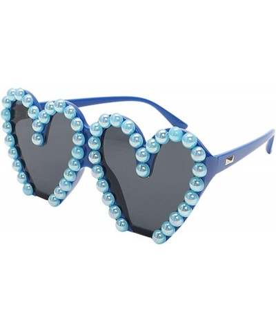 Trendy Rhinestone Love Heart Sunglasses Pearl Heart Shaped Diomand pink Glasses Funny Party Outdoor for Women Blue $9.97 Desi...