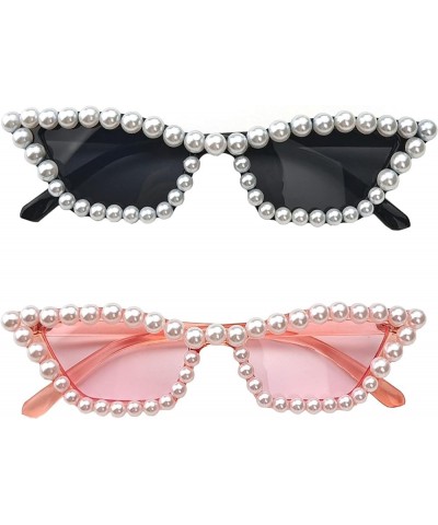 Cat Eye Sunglasses for Women UV400 Embellished with Pearl, Pinup Girl & Rockabilly Accessories Black+pink $10.76 Cat Eye