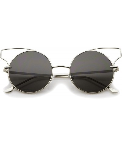 Women's Full Metal Open Design Frame Round Cat Eye Sunglasses 55mm Silver / Smoke $8.50 Cat Eye