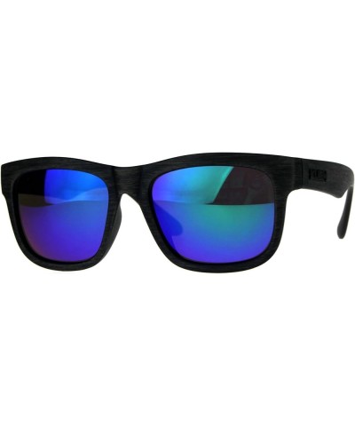 KUSH Sunglasses Wood Textured Square Rectangular Frame Mirror Lens Brown (Teal Mirror) $10.99 Square