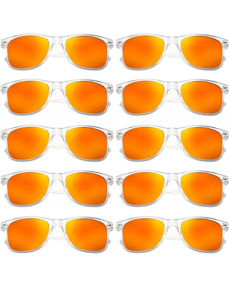10 Pack Colored Sunglasses Mirrored Lens Bulk Party Glasses Classic Eyewear Birthday Beach Pool Unisex Adults Clear Frame Mir...