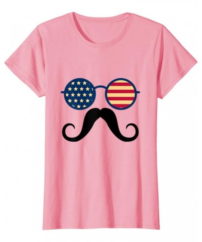 4th Of July American Flag Sunglasses And Mustache Women Pink $11.25 Designer