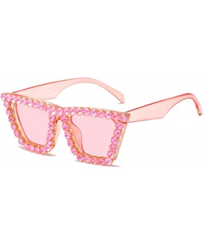 Sparkly Diamond Sunglasses Bling Square Frame Festival Disco Rhinestone Accessories Rose Tinted Pink $9.61 Cat Eye