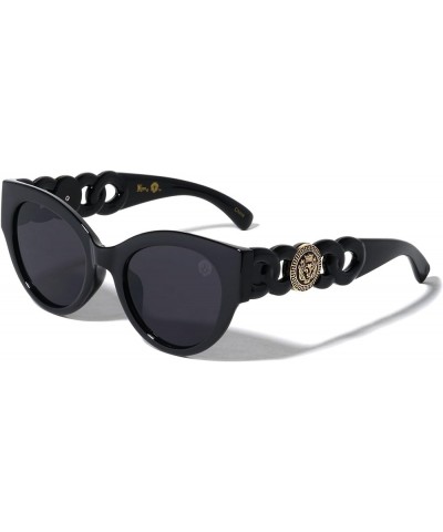 Glorious - Oversized Retro Rounded Cat Eye Side Floating Lion Head Medallion Hip Hop Sunglasses LH-P4081 Black $11.14 Cat Eye