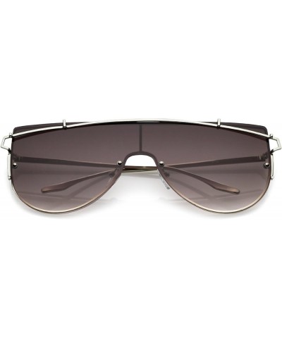 Futuristic Rimless Metal Crossbar Nuetral Colored Mono Lens Shield Sunglasses 64mm Silver / Lavender $11.39 Rimless