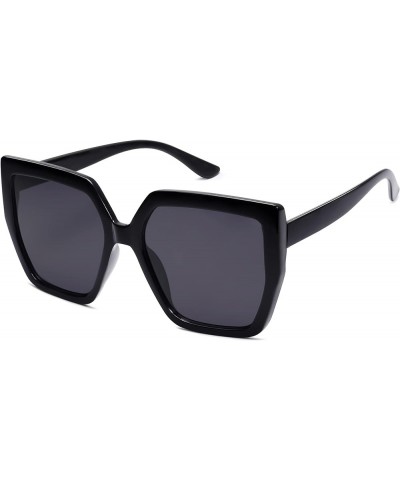 Horned Rim Thick Sunglasses for Women Trendy Oversized Black Modern Hipster Fashion Shades SJ2161 Black/Black $11.99 Square