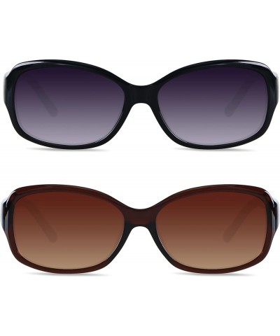 Square Sunglasses for Women Classic Vintage UV Protection Sun glasses Havana Frame 2 Pack Shades (2pack) Black + Brown Non-Po...