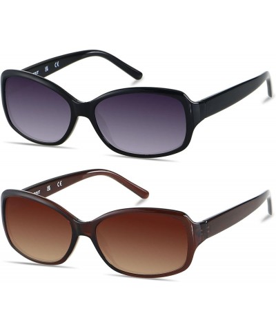 Square Sunglasses for Women Classic Vintage UV Protection Sun glasses Havana Frame 2 Pack Shades (2pack) Black + Brown Non-Po...