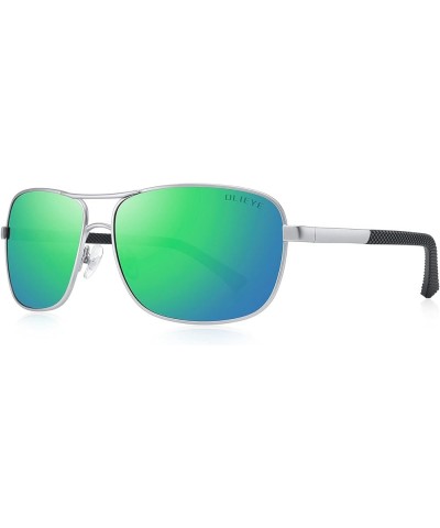 Men HD Polarized Driving Sunglasses for Men-Classic Square Sunglasses 64- Silver Frame/Green Mirror Lens/Black Legs $13.50 Re...