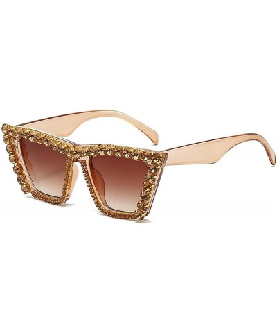 Square Diamond Sunglasses Women 2023 Fashion Rhinestone Sunglasses Men Punk Shades Glasses UV400 Brown $12.91 Square