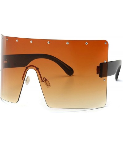 Vintage Rivet One Piece Goggle Sunglasses Women Fashion Oversized Square Rimless Sun Glasses Female Gradient Shades Brown $10...