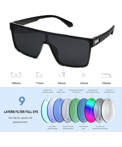 Oversized Trendy Flat Top Reflective Wide Frame Sunglasses for Women Men VL9778 All Black $13.24 Oversized