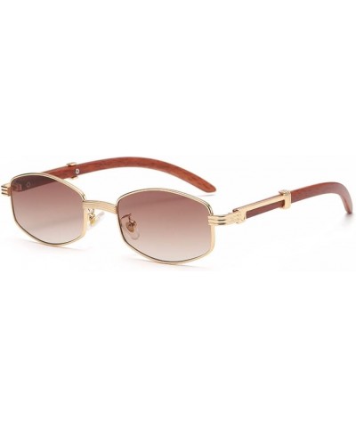 Small Square Sunglasses Men Vintage Classic Sun Glasses Female Luxury Wood Legs Eyewear UV400 C03 Brown $58.73 Sport