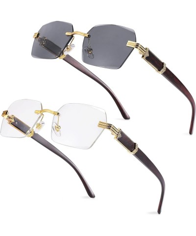 Rimless Rectangle Sunglasses for Men Women Hexagon Shade Eyewear Frameless y2k Glasses 2pack(clear+grey) $9.53 Rectangular